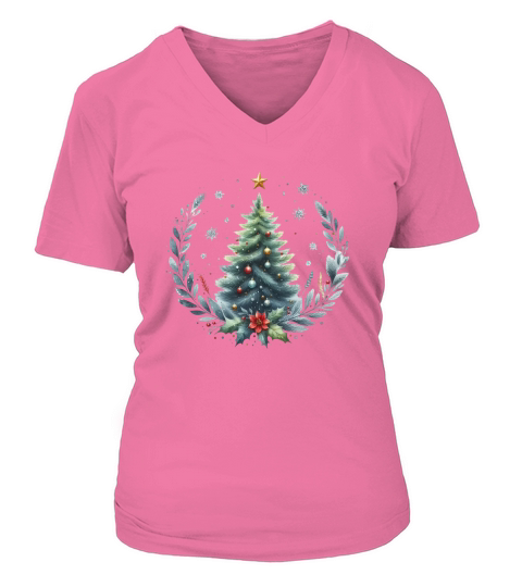 Watercolor Christmas tree Clipart V-neck T-Shirt Woman