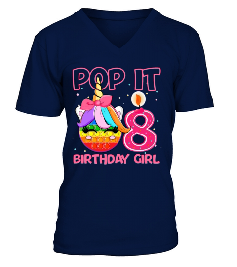 Birthday Girl Pop It 8th Birthday Unicorn Fidget V-Neck T-shirt