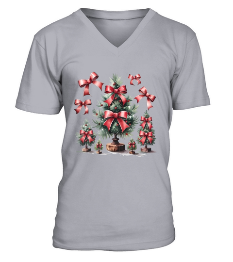 Christmas Bows and Pine Vintage V-Neck T-shirt