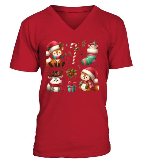 Funny Christmas Animal clipart (4) V-Neck T-shirt