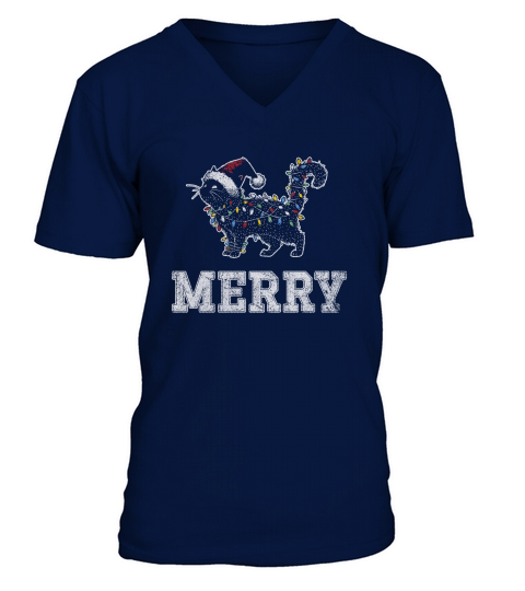 MERRY CAT WRAPPED BY CHRISTMAS LIGHTS D Color 5 GR V-Neck T-shirt