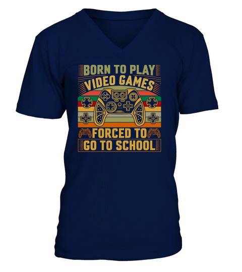 Retro Video Game   born to play video games forced to go to school V-Neck T-shirt