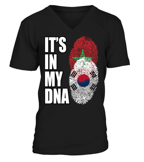 South Korean And Moroccan Mix DNA Flag Heritage V-Neck T-shirt