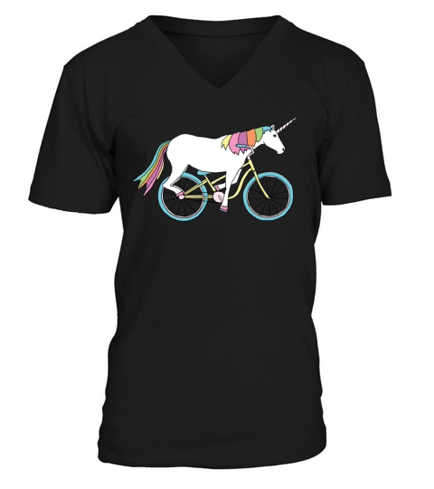 unicorn riding bike V-Neck T-shirt