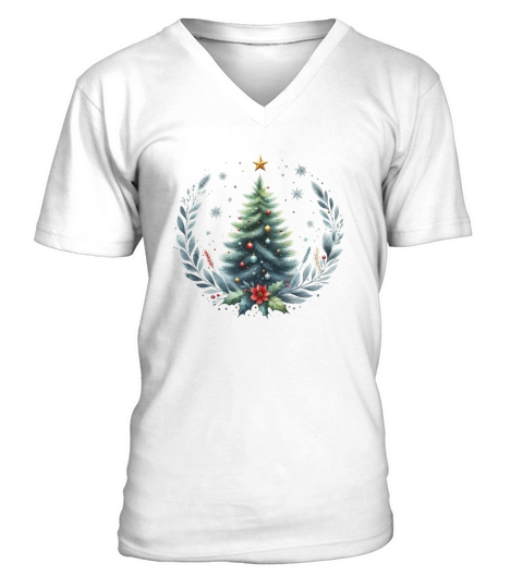 Watercolor Christmas tree Clipart V-Neck T-shirt