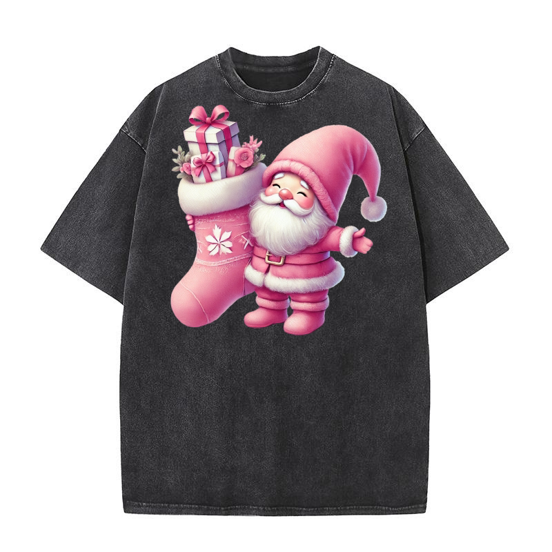 Cute Pink Christmas Coquette Gnome Washed T-Shirt
