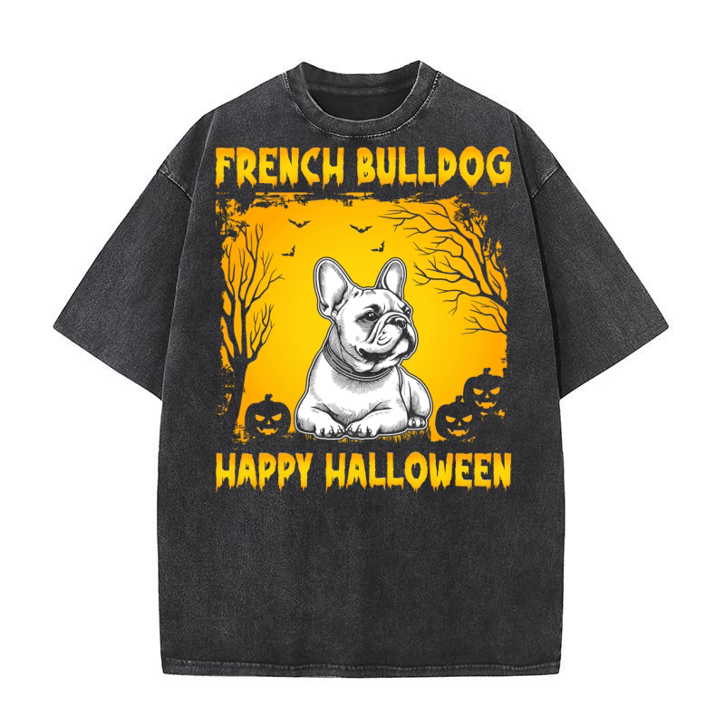 French Bulldog Happy Halloween Washed T-Shirt
