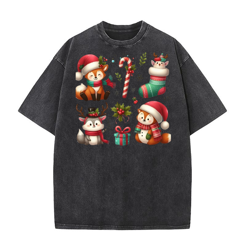 Funny Christmas Animal clipart (4) Washed T-Shirt