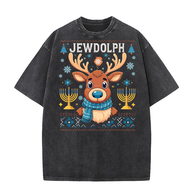 Jewdolph Hanukkah 02 Washed T-Shirt