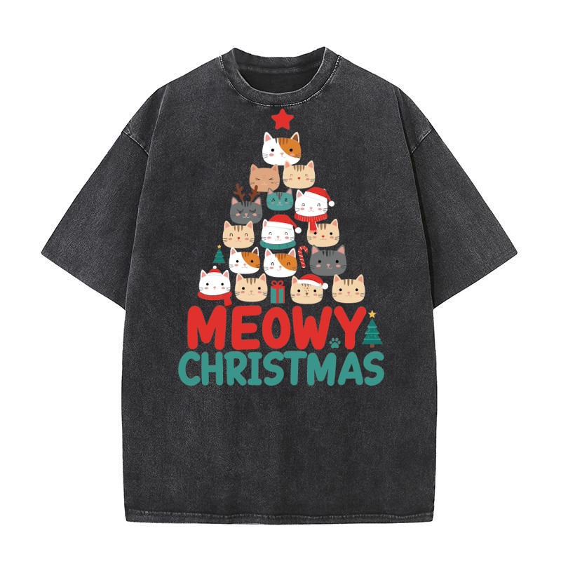 Meowy Christmas Washed T-Shirt