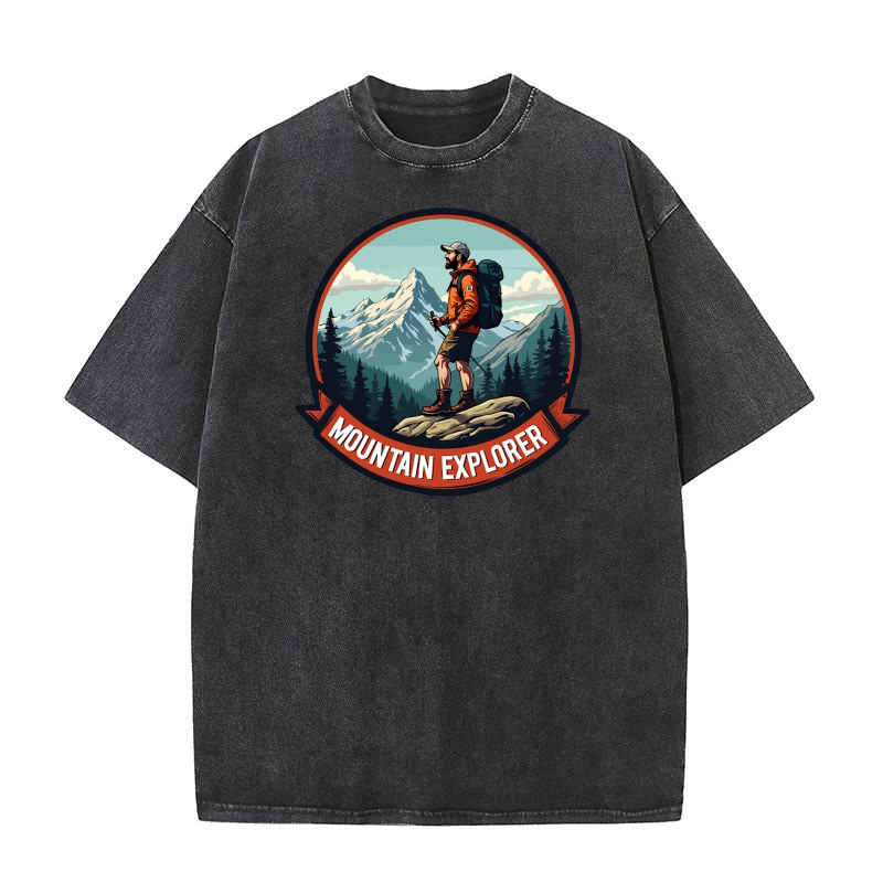 Mountain explorer hiking adventure Illus 09 Washed T-Shirt