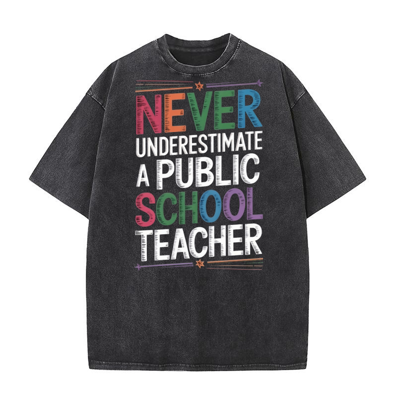 Never Underestimate A Public School Teacher Washed T-Shirt