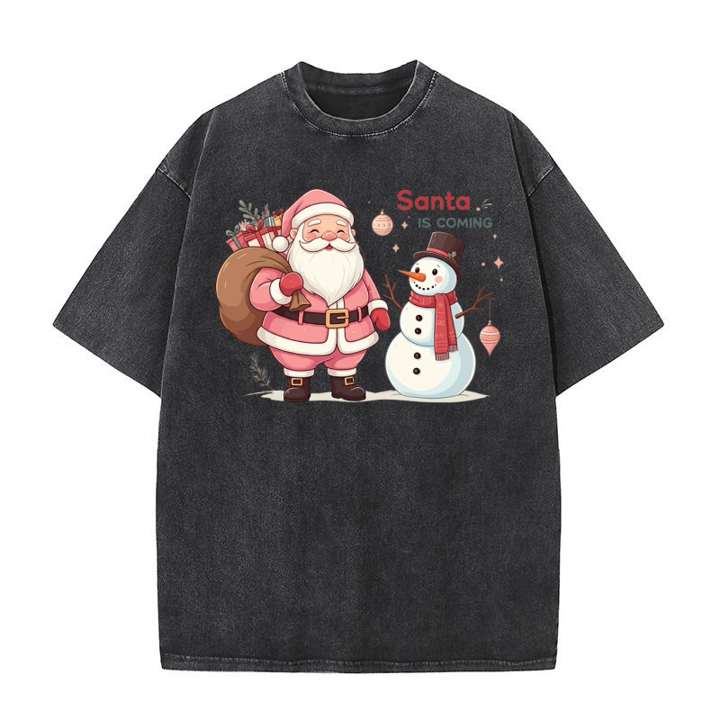 Santa iss coming Chistmas Washed T-Shirt