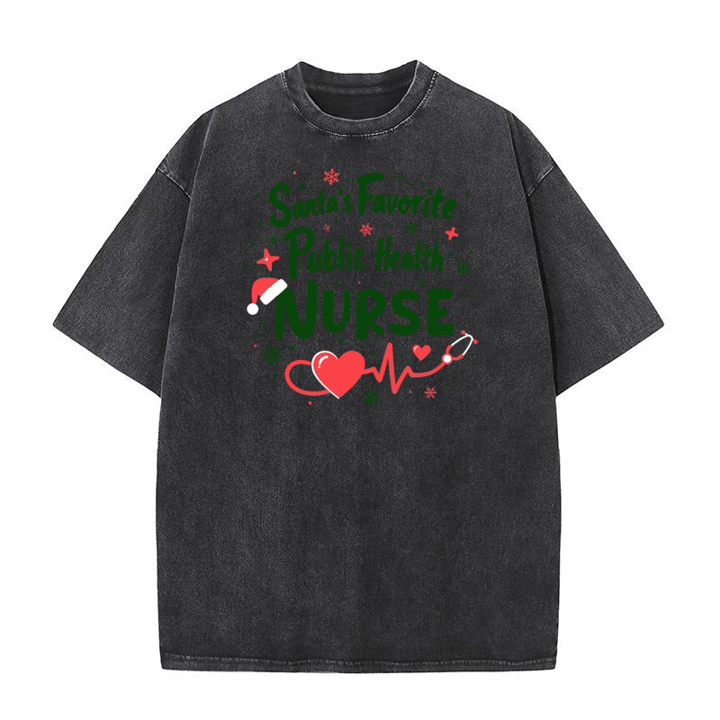 Santas Favorite Public Health Nurse Christmas Washed T-Shirt