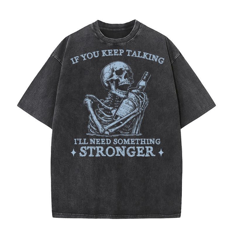 Skeleton Whiskey Halloween D Grey Washed T-Shirt