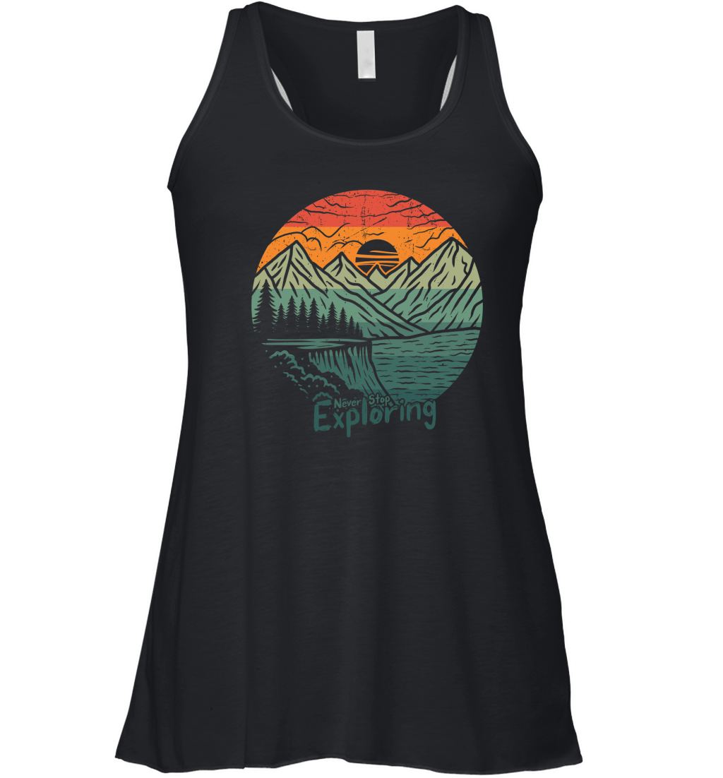 Exploring mountain adventure graphic vector art t shirt design Women's Flowy Tank Top