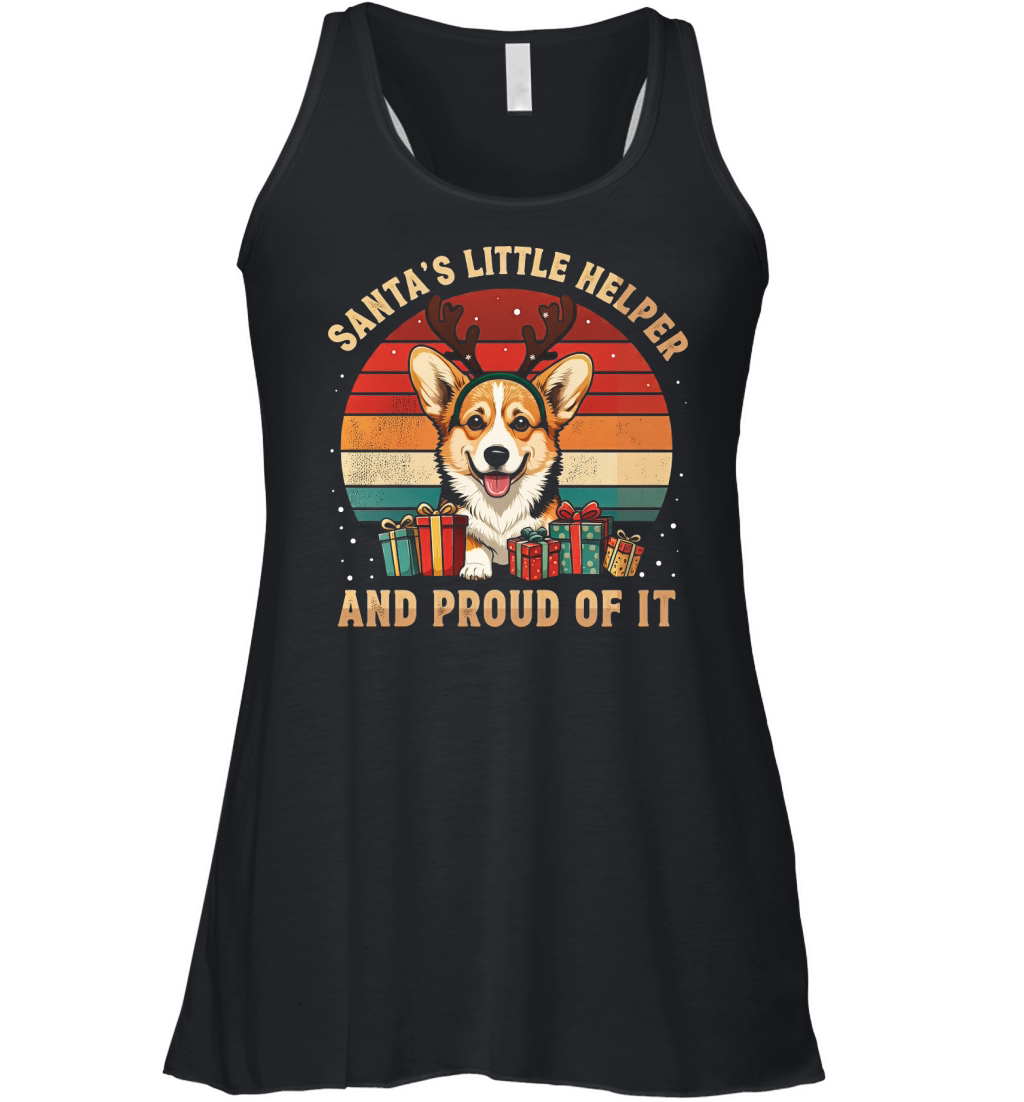 Santas Little Helper And Proud Of It Corgi Christmas Women's Flowy Tank Top