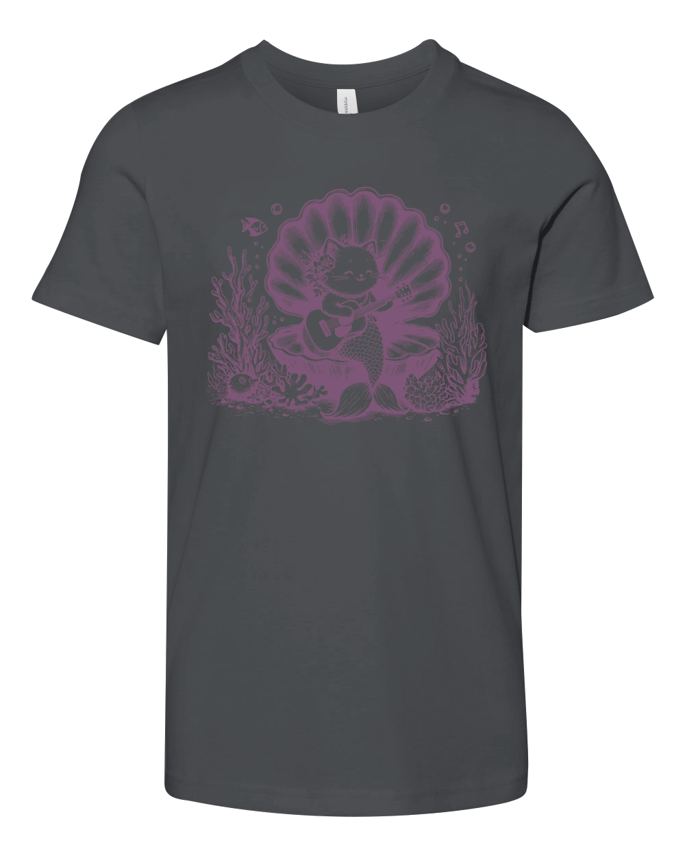 Cat Mermaid Playing Guitar L Purple Youth Unisex Jersey Tee