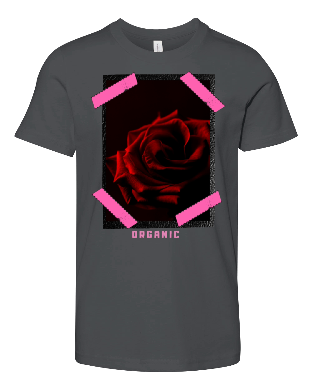 "Organic Rose" Leather Patch Effect Graphic Design Youth Unisex Jersey Tee