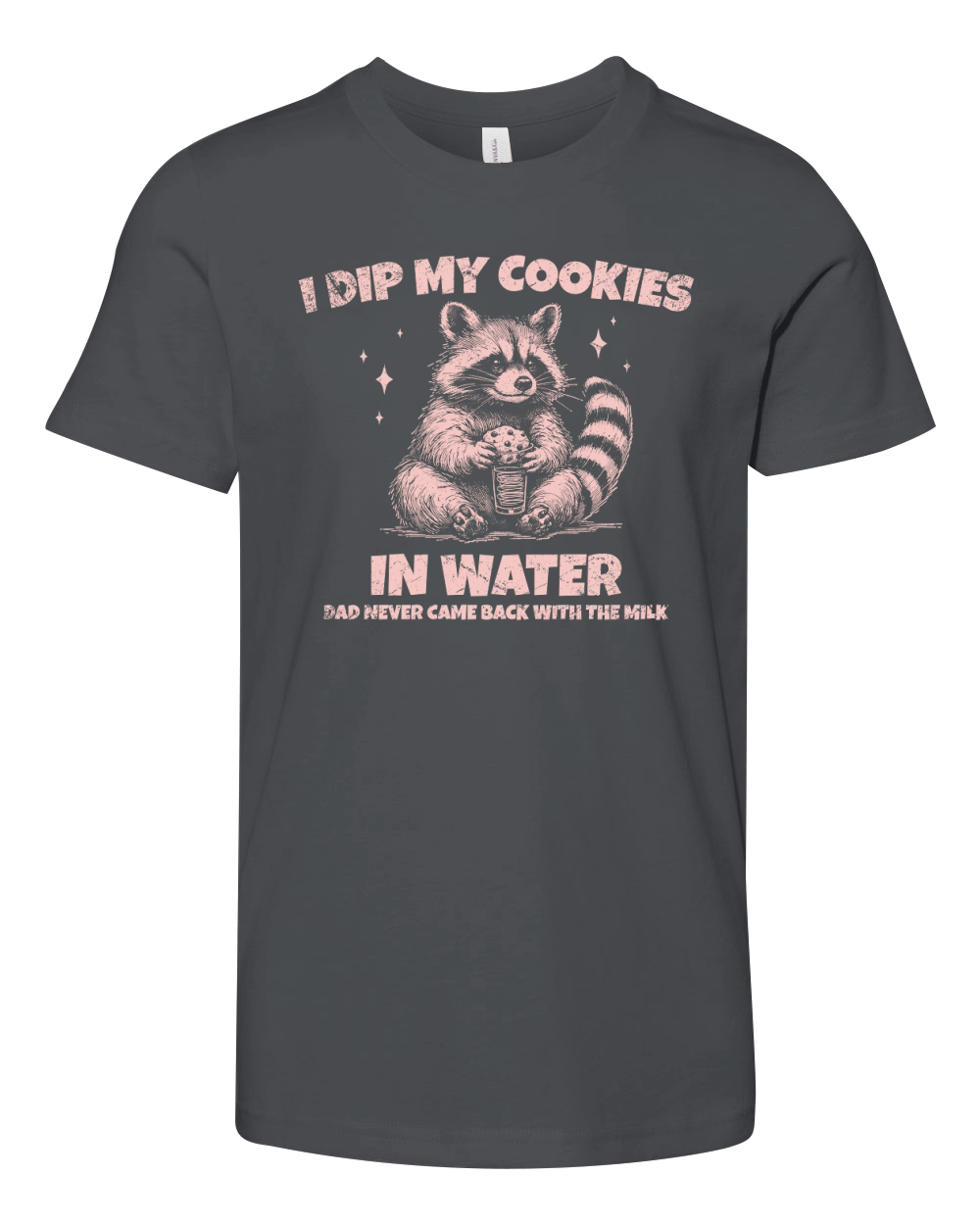 Raccoon Dip Cookie in Water D Pink GR Youth Unisex Jersey Tee
