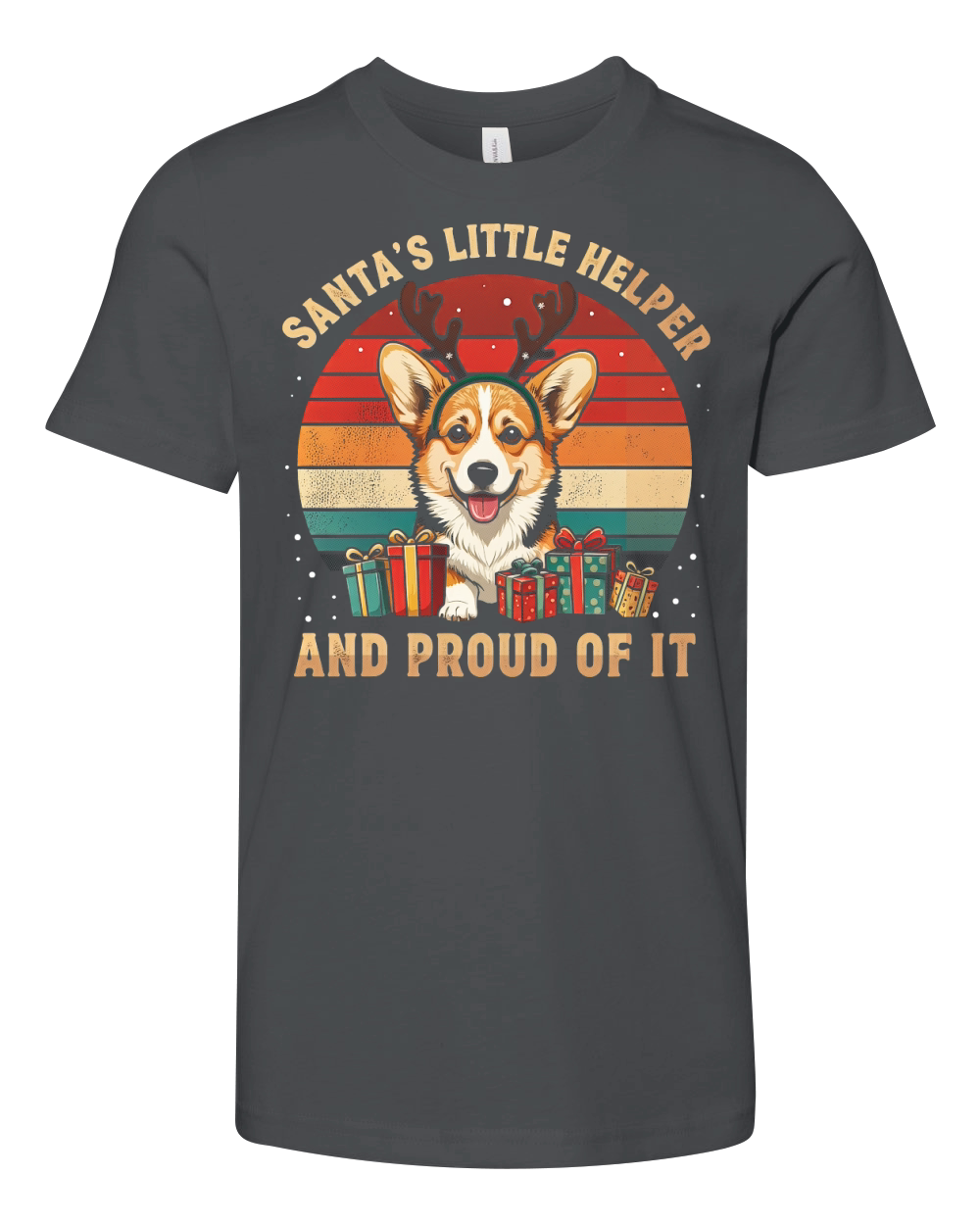 Santas Little Helper And Proud Of It Corgi Christmas Youth Unisex Jersey Tee