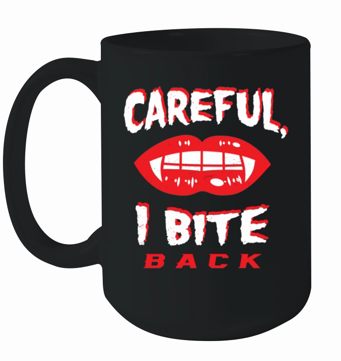 Careful I Bite Back Vampire Fangs Lips Vintage Hal Ceramic Mug