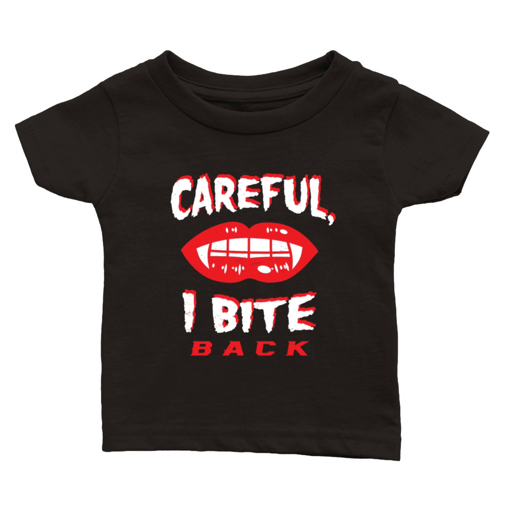 Careful I Bite Back Vampire Fangs Lips Vintage Hal Classic Baby Crewneck T-shirt