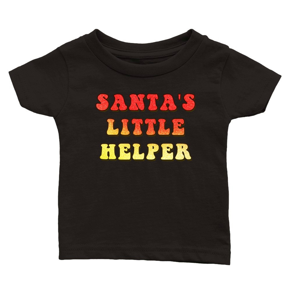 Santas Little Helper  Christmas Color Glitter Classic Baby Crewneck T-shirt