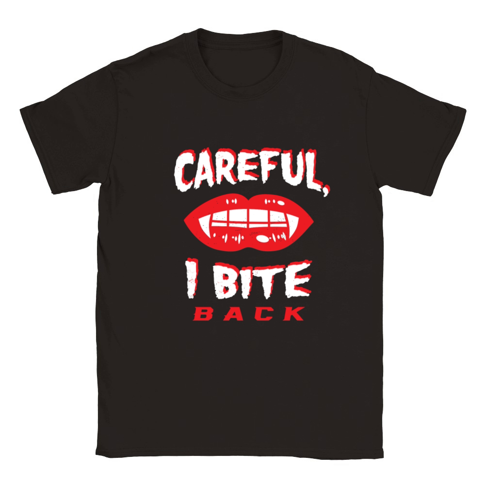 Careful I Bite Back Vampire Fangs Lips Vintage Hal Classic Kids Crewneck T-shirt