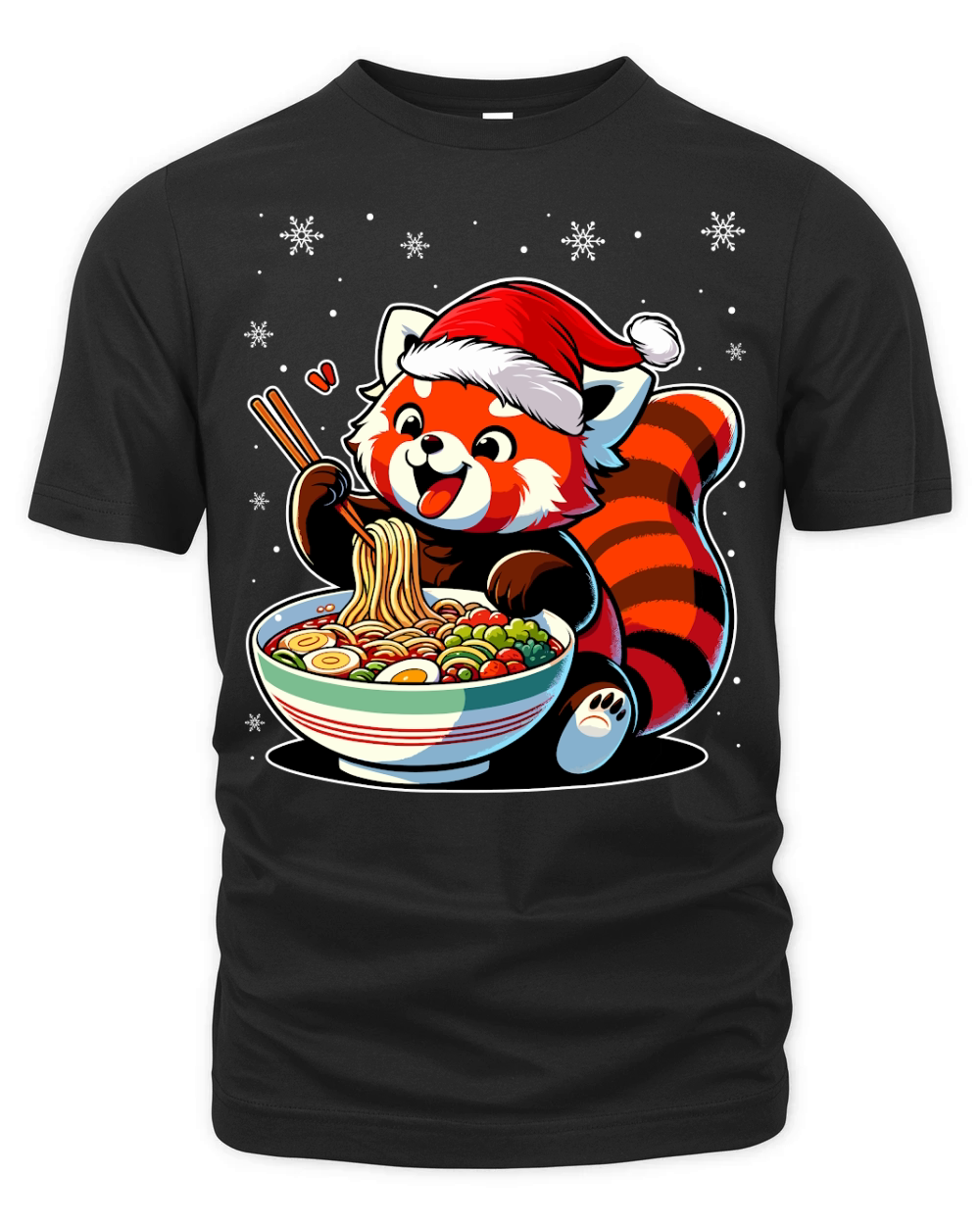 adorable red panda eating ramen wearing santa hat 1 Organic Unisex T-shirt