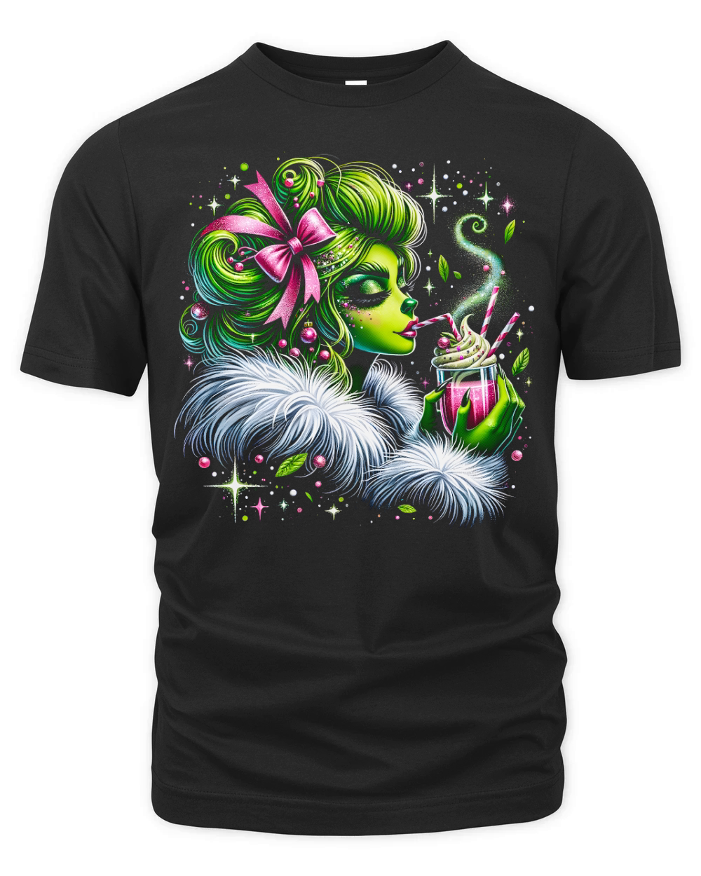Festive Grinch Like Lady Organic Unisex T-shirt