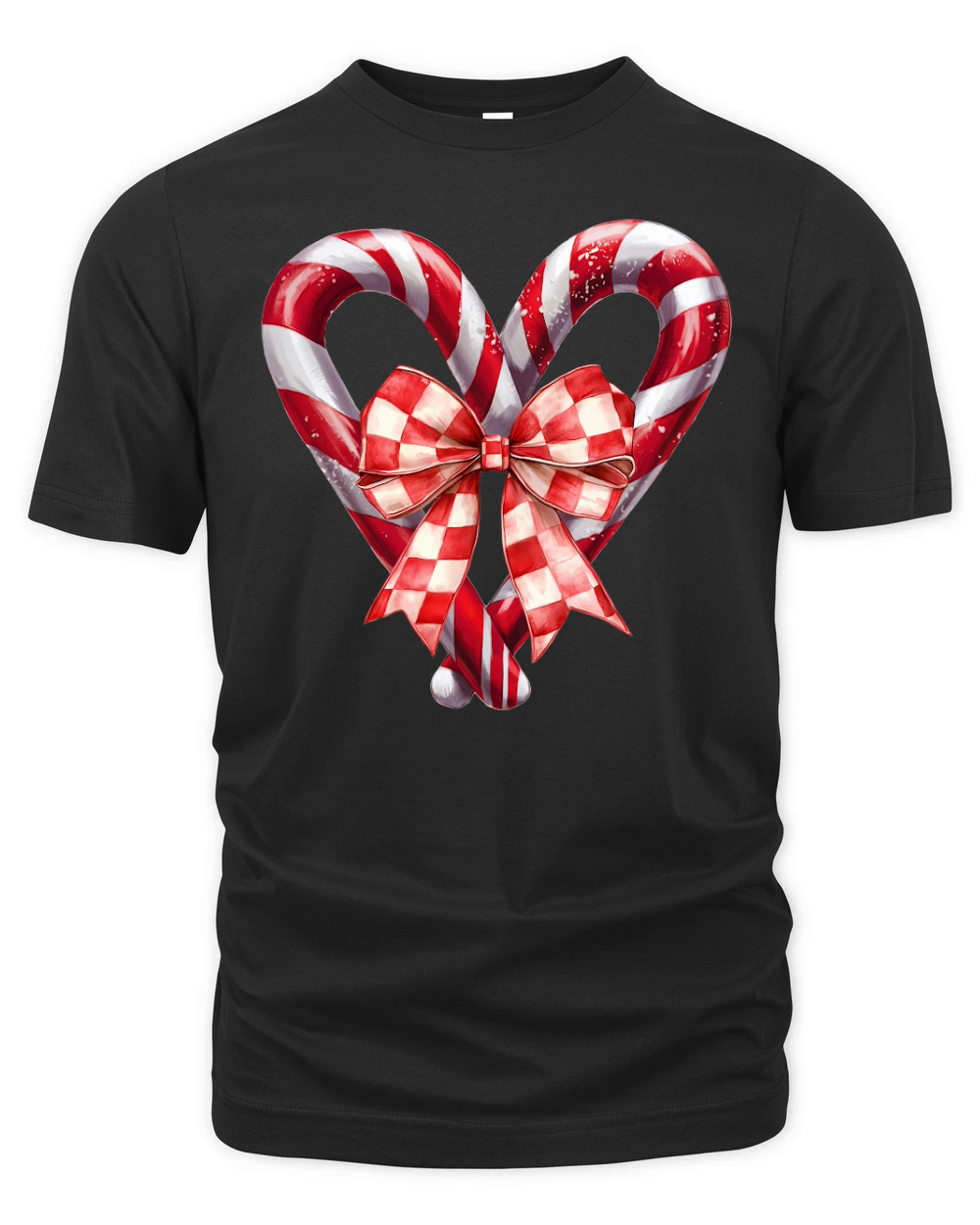 Heart Candy Cane and Bow Organic Unisex T-shirt