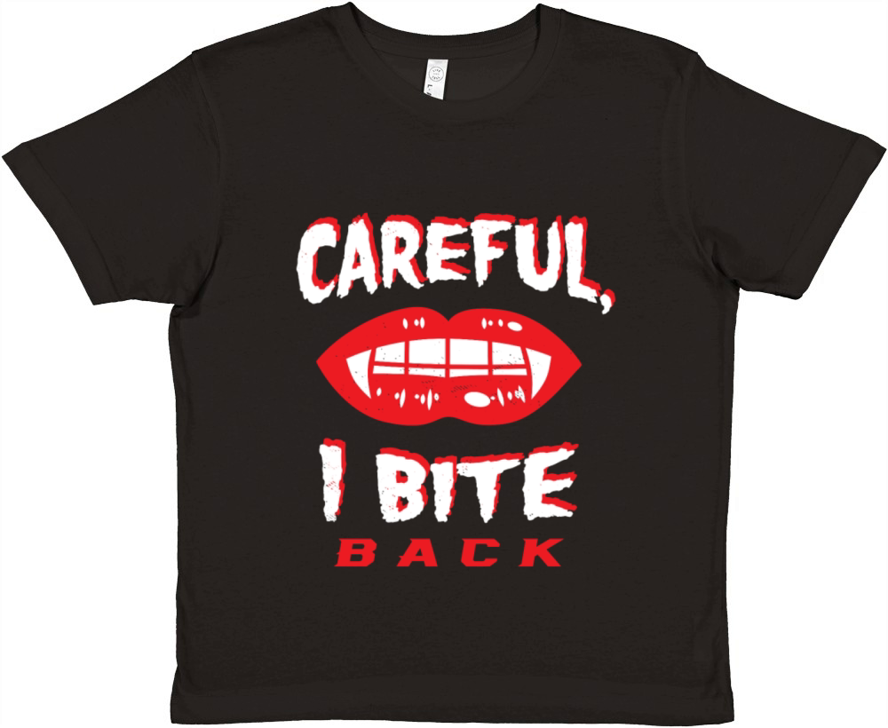 Careful I Bite Back Vampire Fangs Lips Vintage Hal Premium Kids Crewneck T-shirt