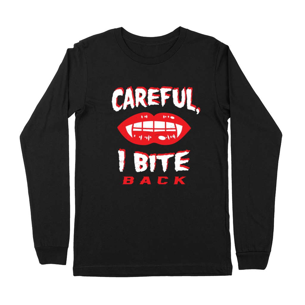 Careful I Bite Back Vampire Fangs Lips Vintage Hal Premium Long Sleeve