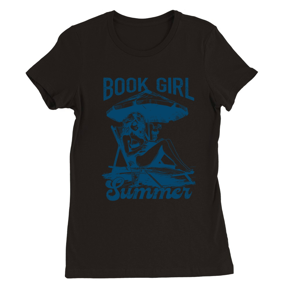 Book Girl Summer L Blue Premium Womens Crewneck T-shirt