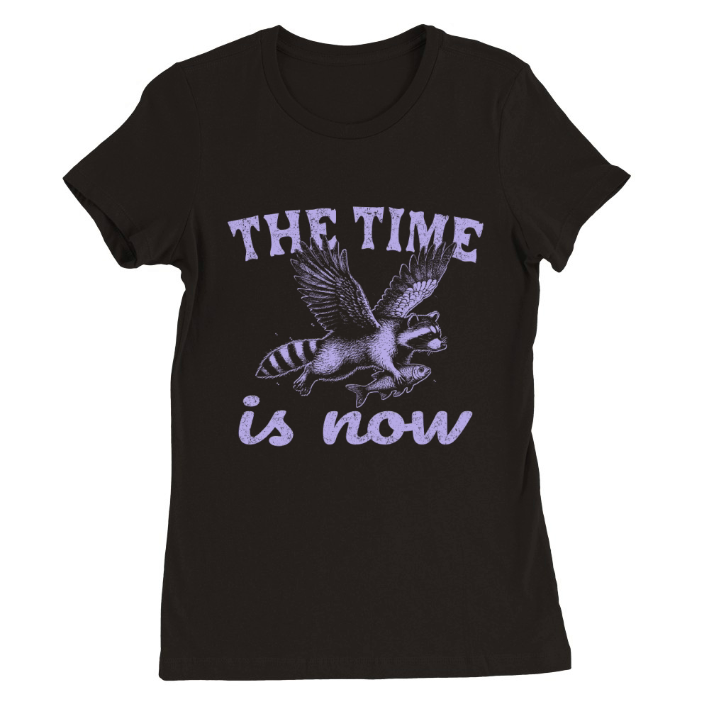 Now Is The Time Raccoon Flying D Violet Premium Womens Crewneck T-shirt