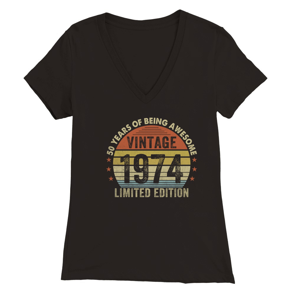 50 Year Old Gifts Vintage 1974 Limited Edition 50th Birthday Premium Womens V-Neck T-shirt