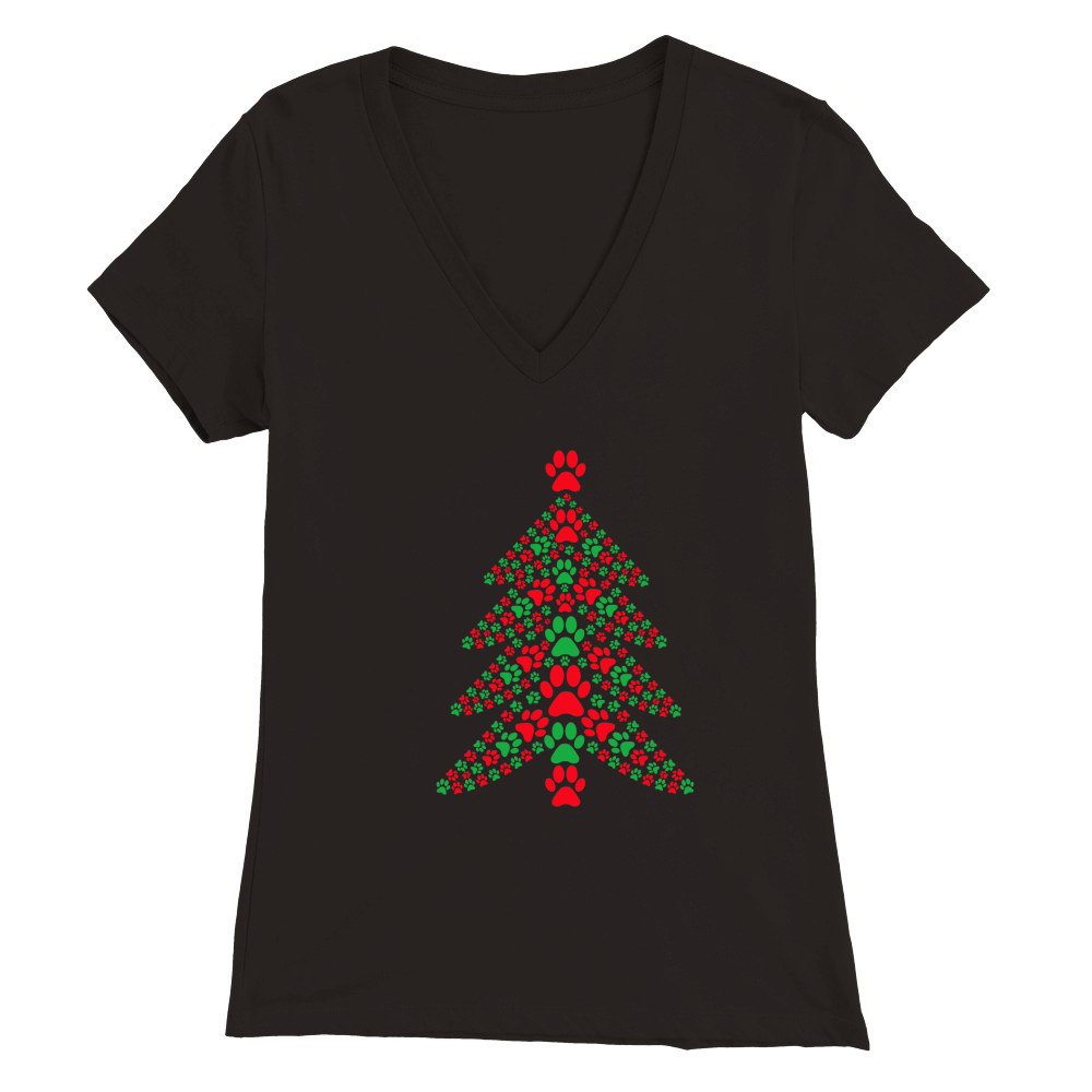 Christmas Dog Paw Tree Premium Womens V-Neck T-shirt