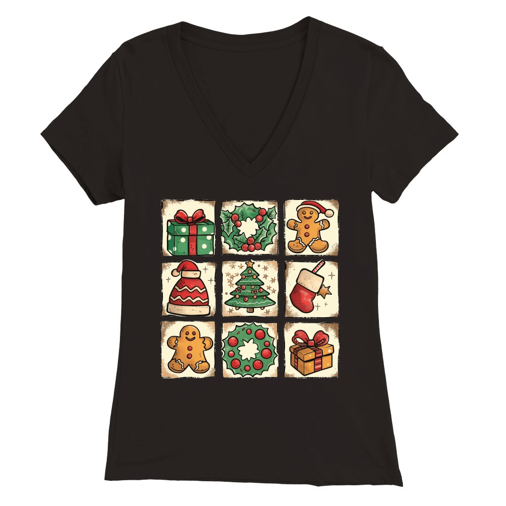Christmas Gingerbread Stocking Santa 02 Premium Womens V-Neck T-shirt