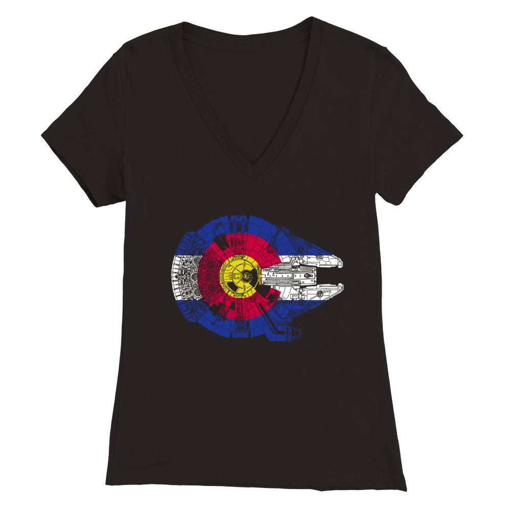 Colorado Flag and The Millennium Falcon Premium Womens V-Neck T-shirt
