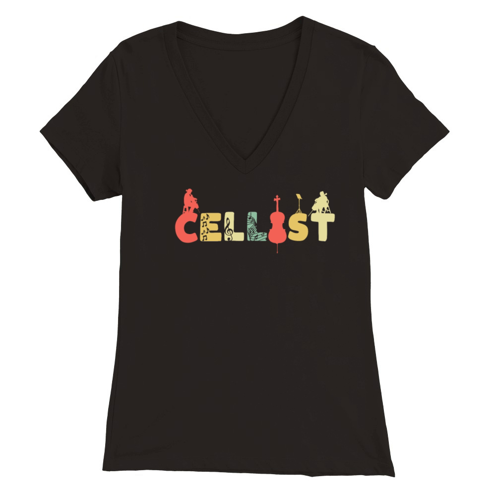 Retro Cello Vintage Cellist Violoncello Premium Womens V-Neck T-shirt