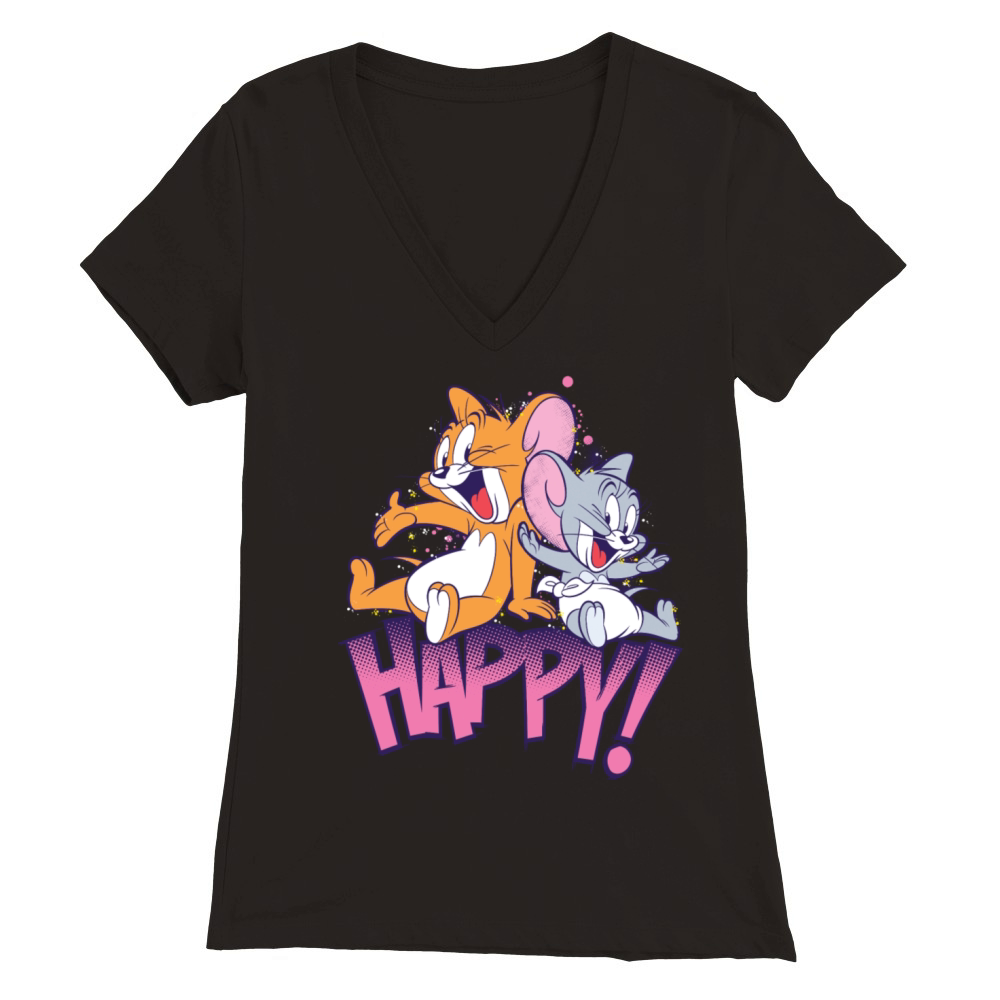 Tom and Jerry Happy Premium Womens V-Neck T-shirt