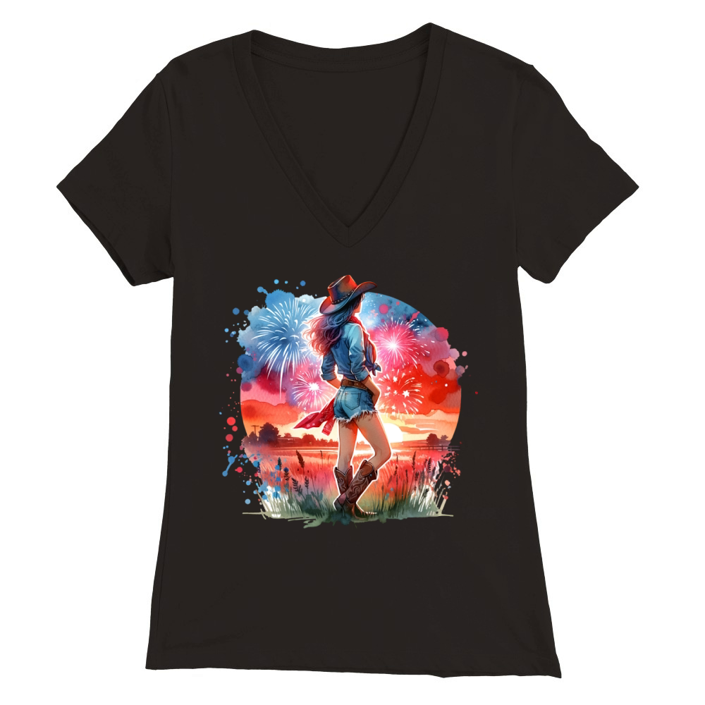Watercolor Cowgirl 05 Premium Womens V-Neck T-shirt