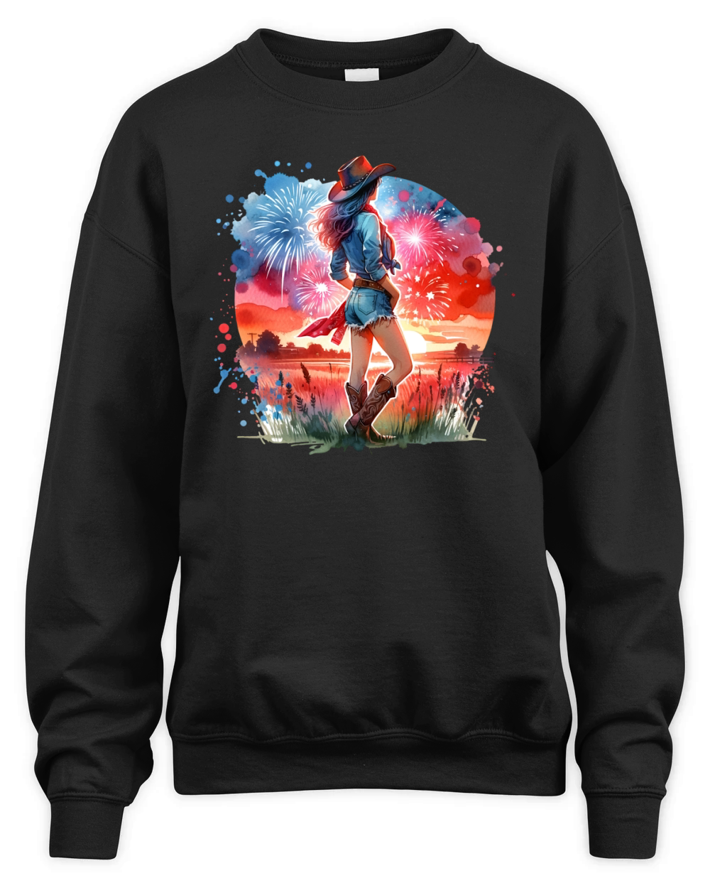 Watercolor Cowgirl 05 Unisex Premium Crewneck Sweatshirt