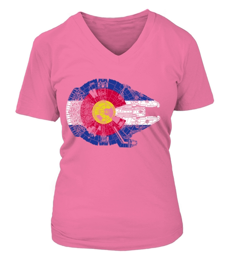 Colorado Flag and The Millennium Falcon V-neck T-Shirt Woman