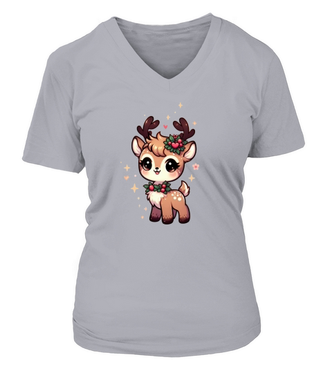 Cute Deer Christmas Watercolor Clipart4 V-neck T-Shirt Woman