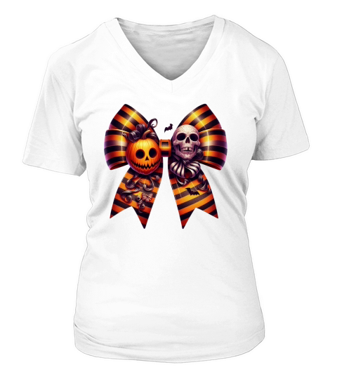 Halloween Movie Stiped Coquette Bow (2) V-neck T-Shirt Woman