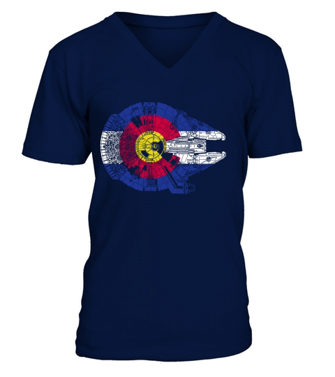 Colorado Flag and The Millennium Falcon V-Neck T-shirt