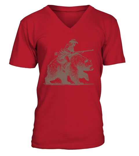 Cowboy Riding Bear L iBrown V-Neck T-shirt