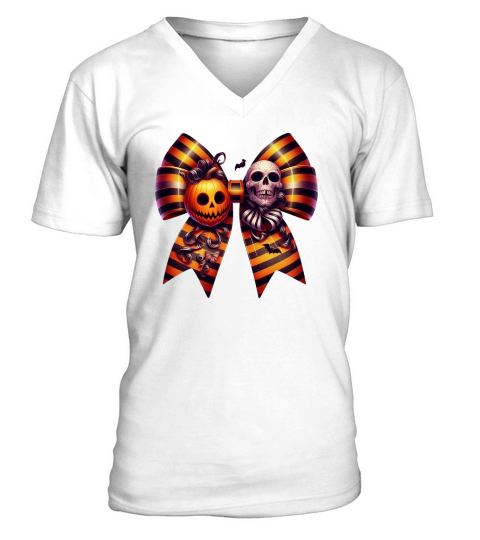 Halloween Movie Stiped Coquette Bow (2) V-Neck T-shirt